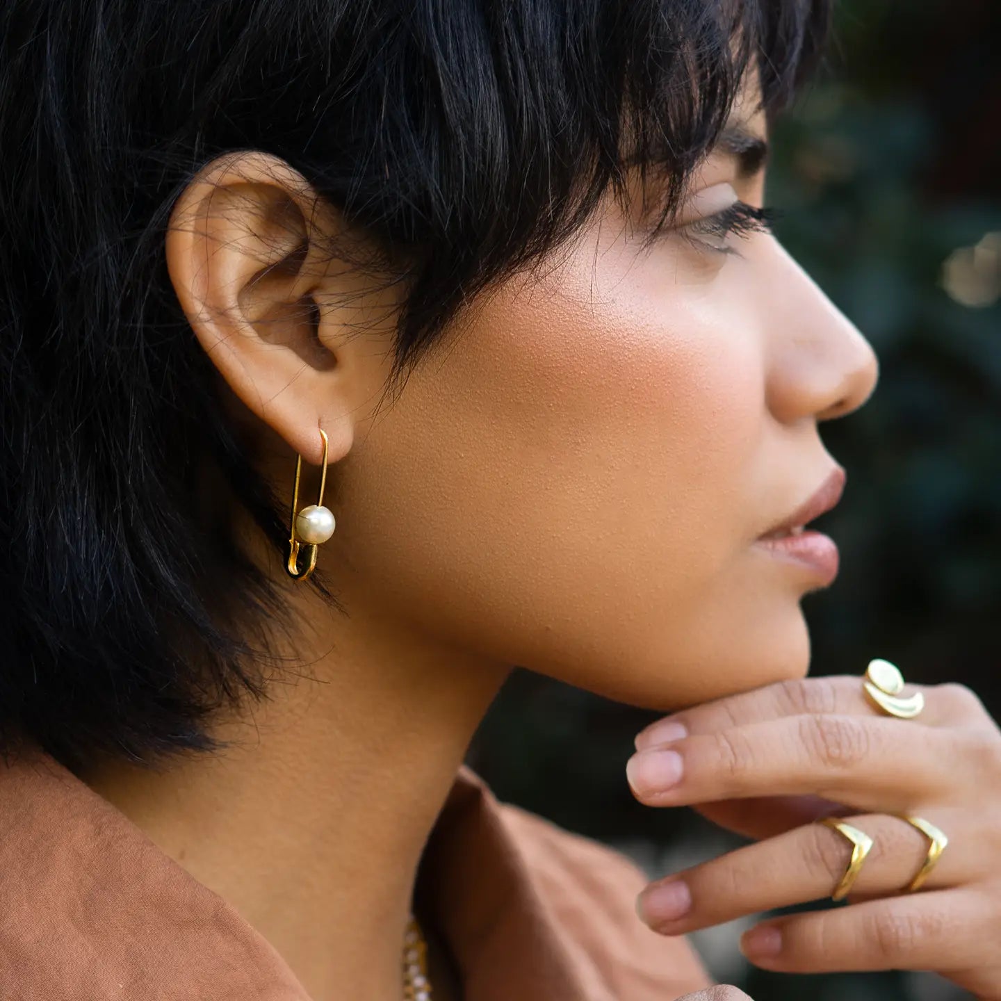 Gold + Pearl Safety Pin Earrings