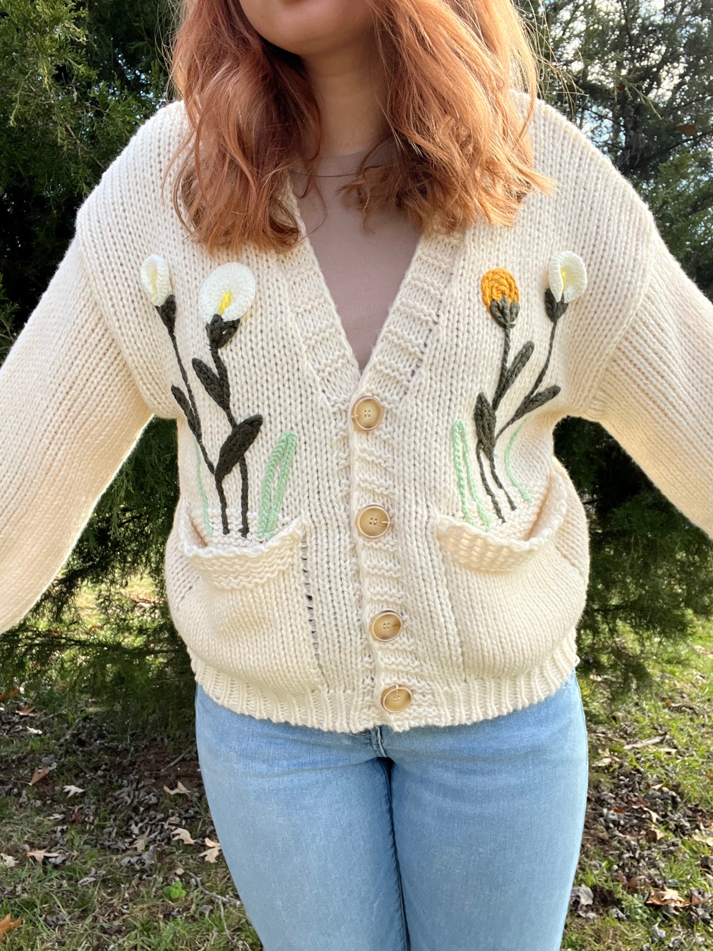 Flower Embroidered Knit Cardigan