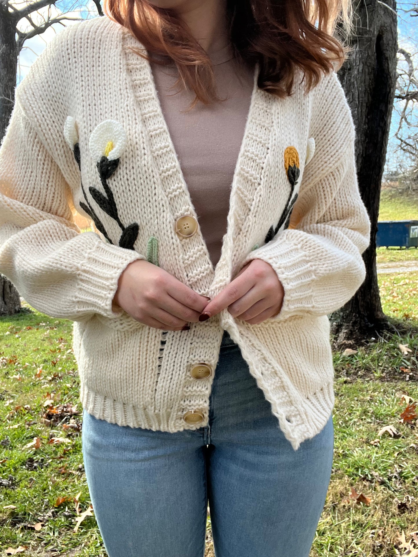 Flower Embroidered Knit Cardigan