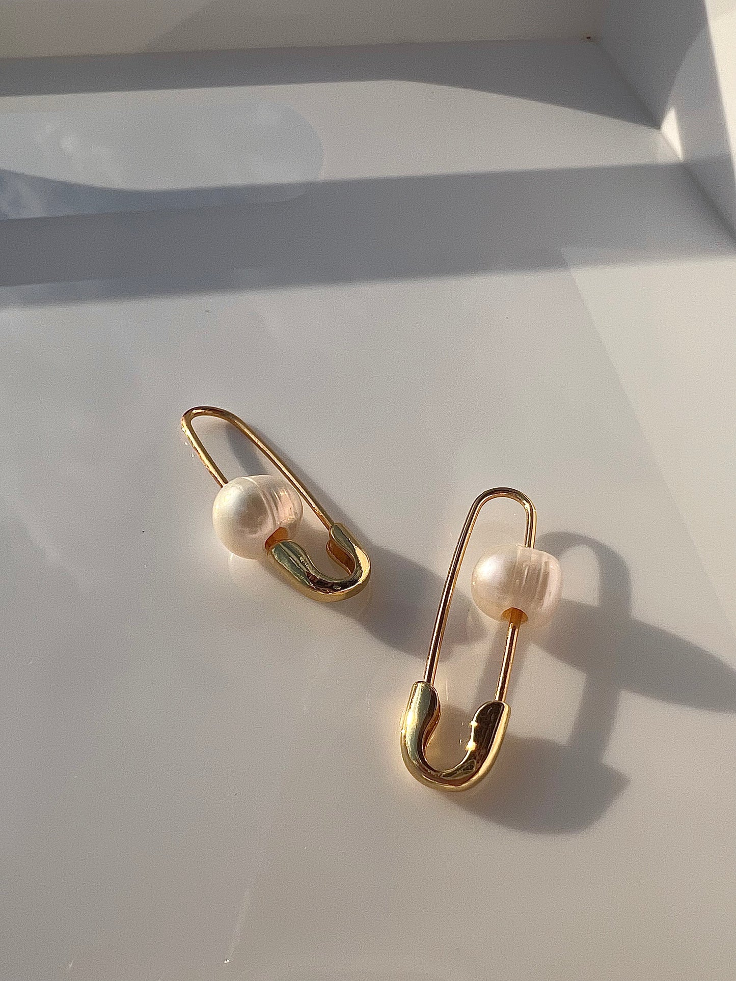Gold + Pearl Safety Pin Earrings